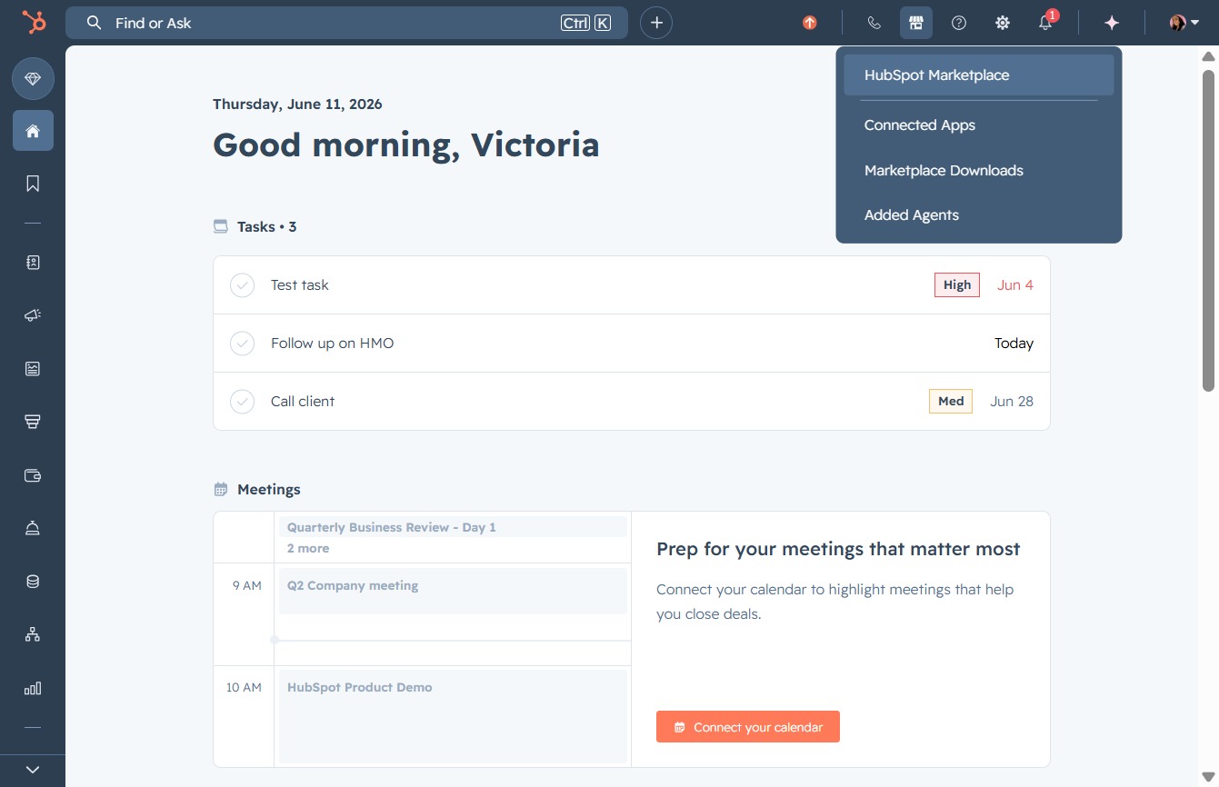 Click the HubSpot Marketplace link