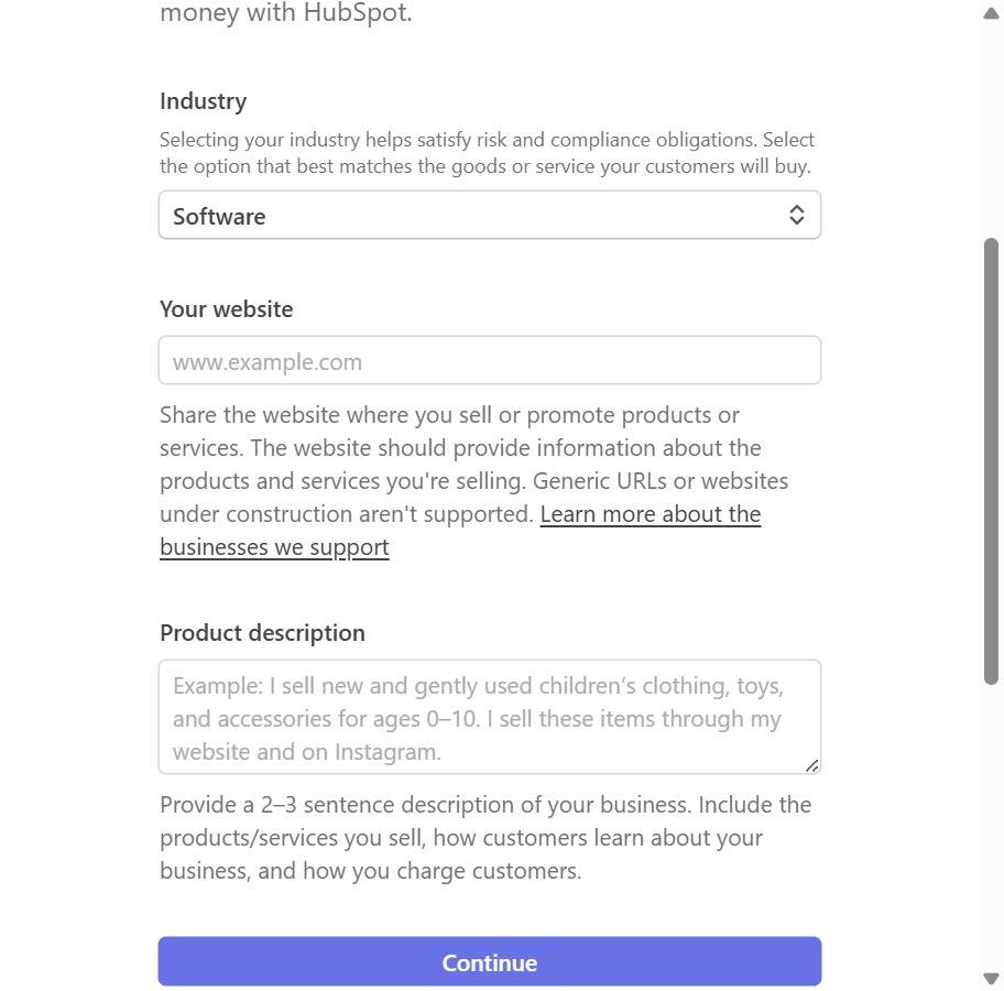 Click the Your website input field