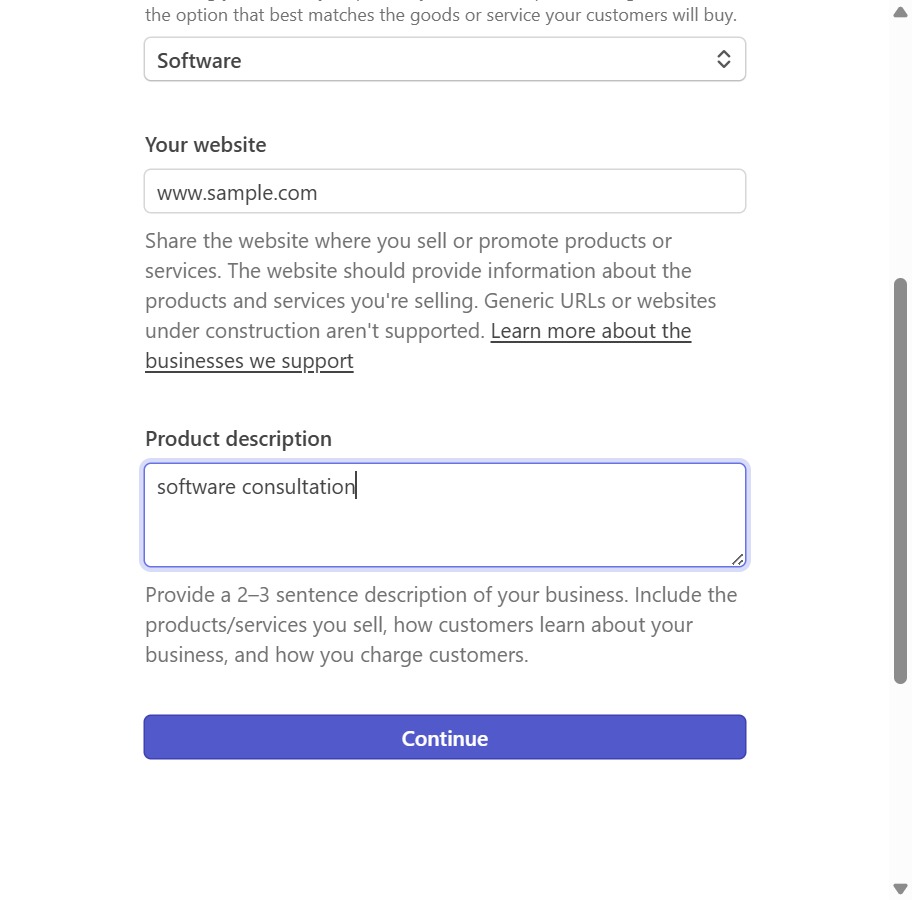 Type product description in the field