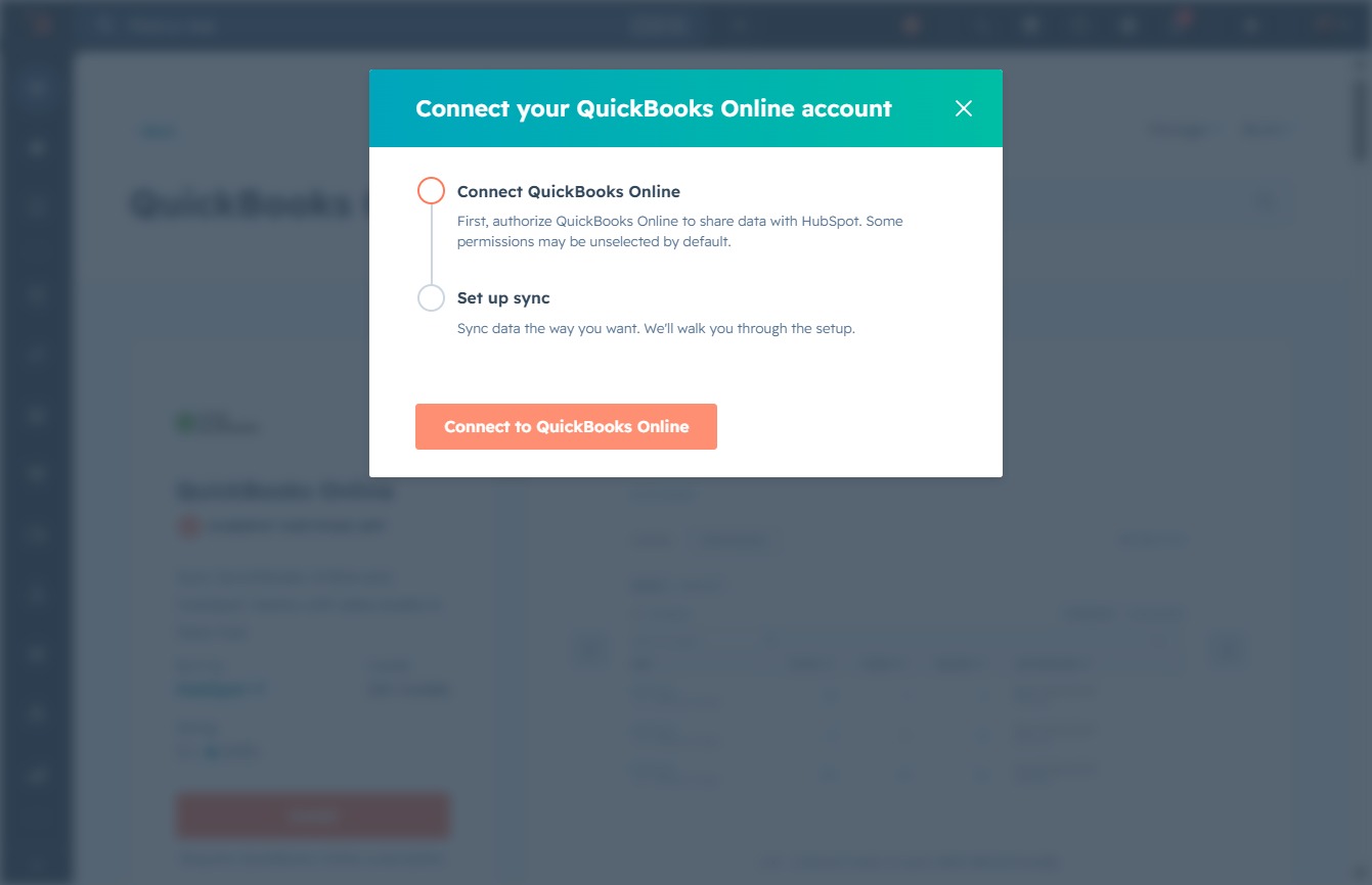 Click the Connect to QuickBooks Online button