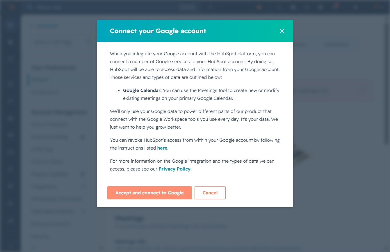 Click the Accept and connect to Google button