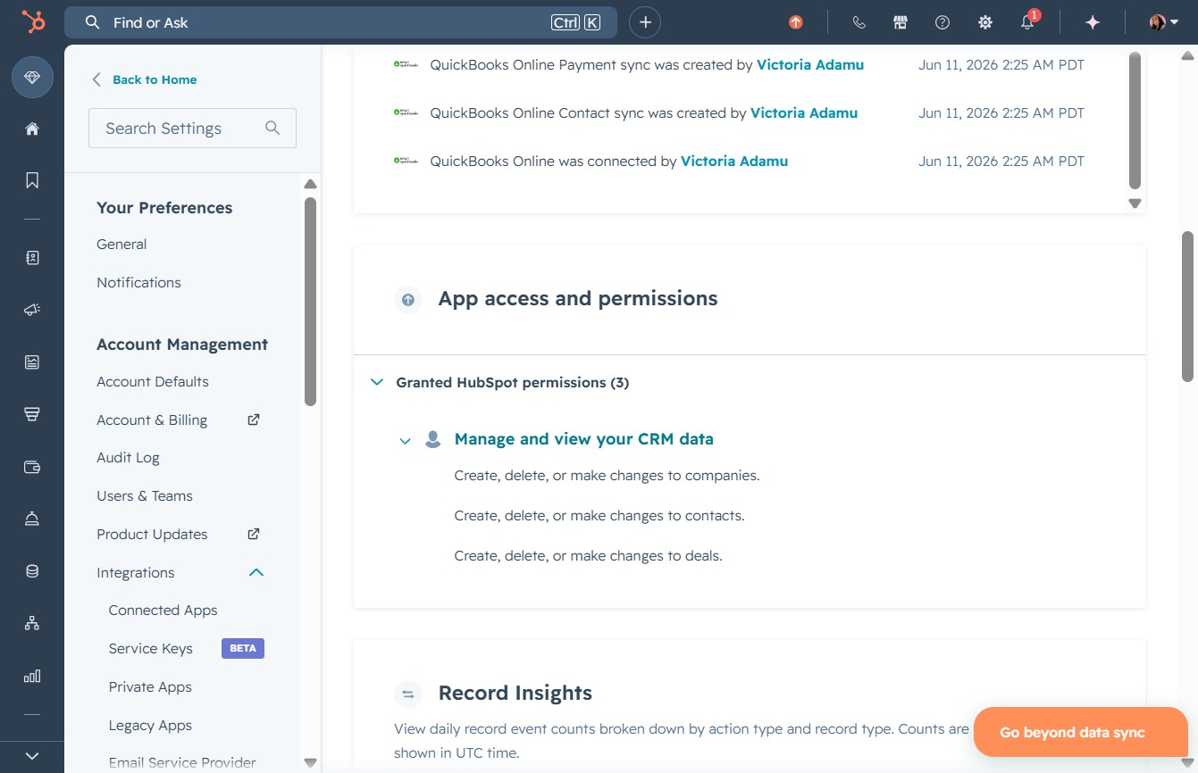 Click the Manage and view your CRM data link