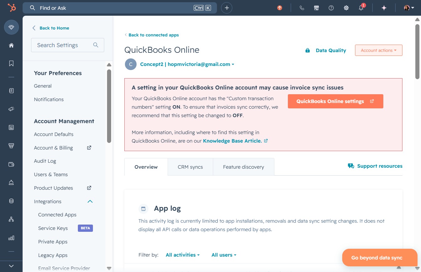Click the Account actions button