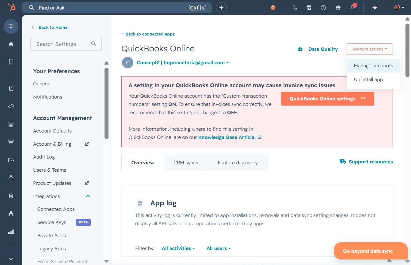 Click the Manage accounts link