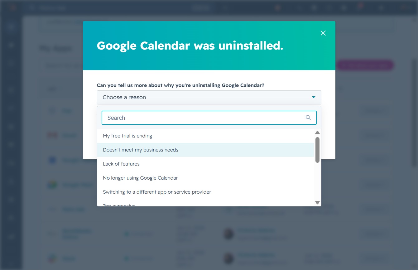 Click 'Doesn't meet my business needs'