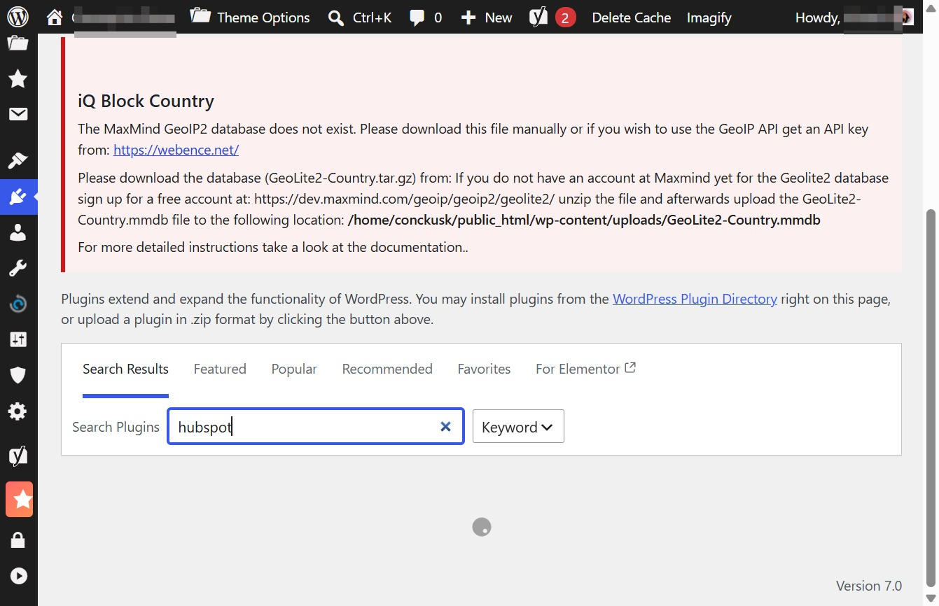Type 'hubspot' in the Search Plugins field