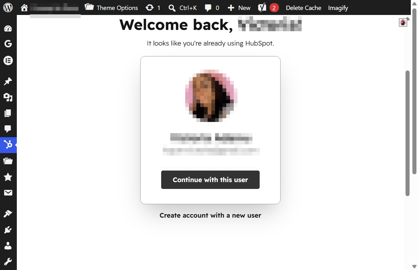 Click the Continue with this user button