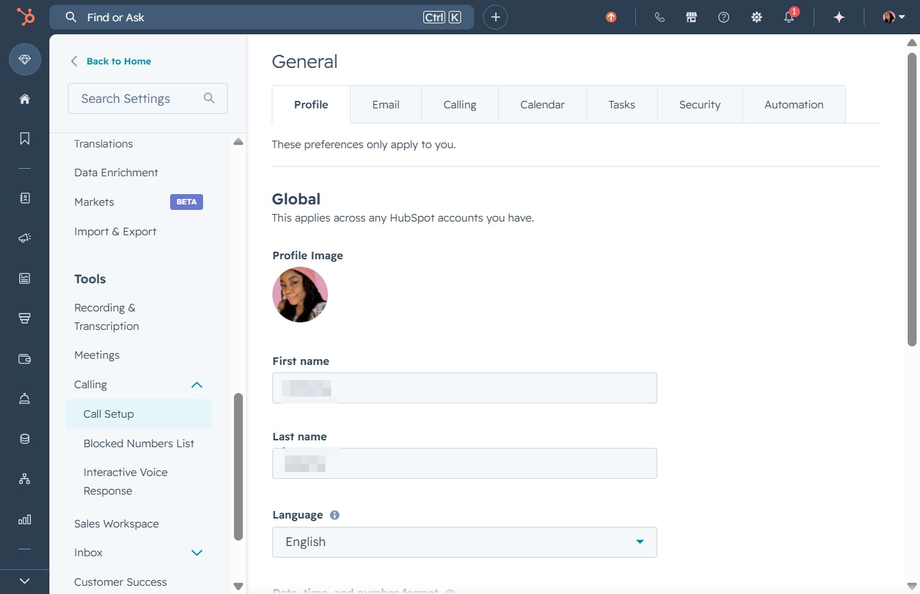 Click the Call Setup option