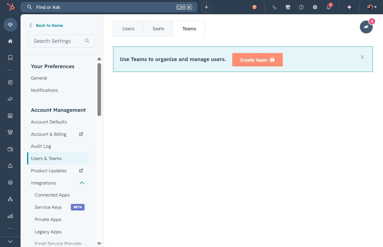Click the Create Team button