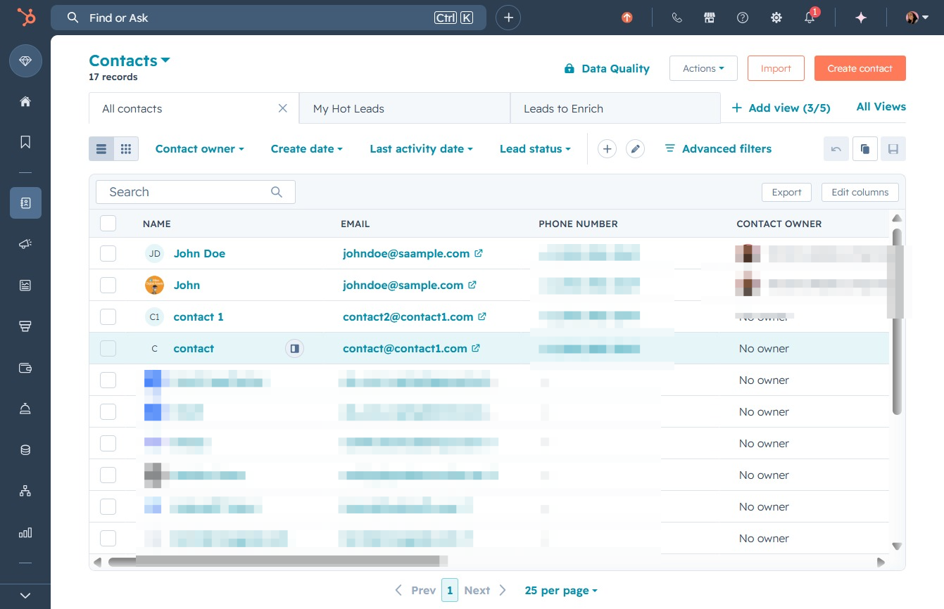 Click here to manage contacts