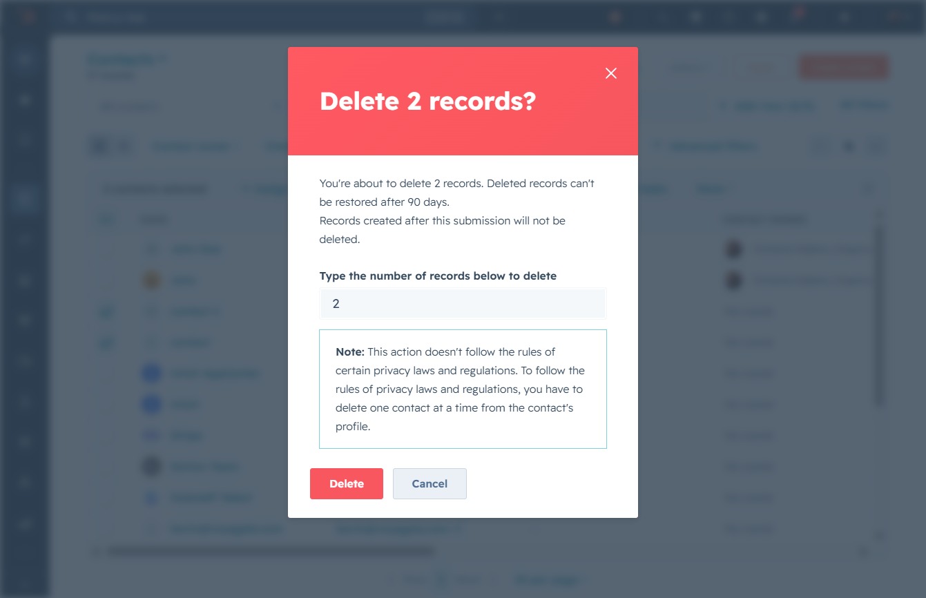 Click the Delete button