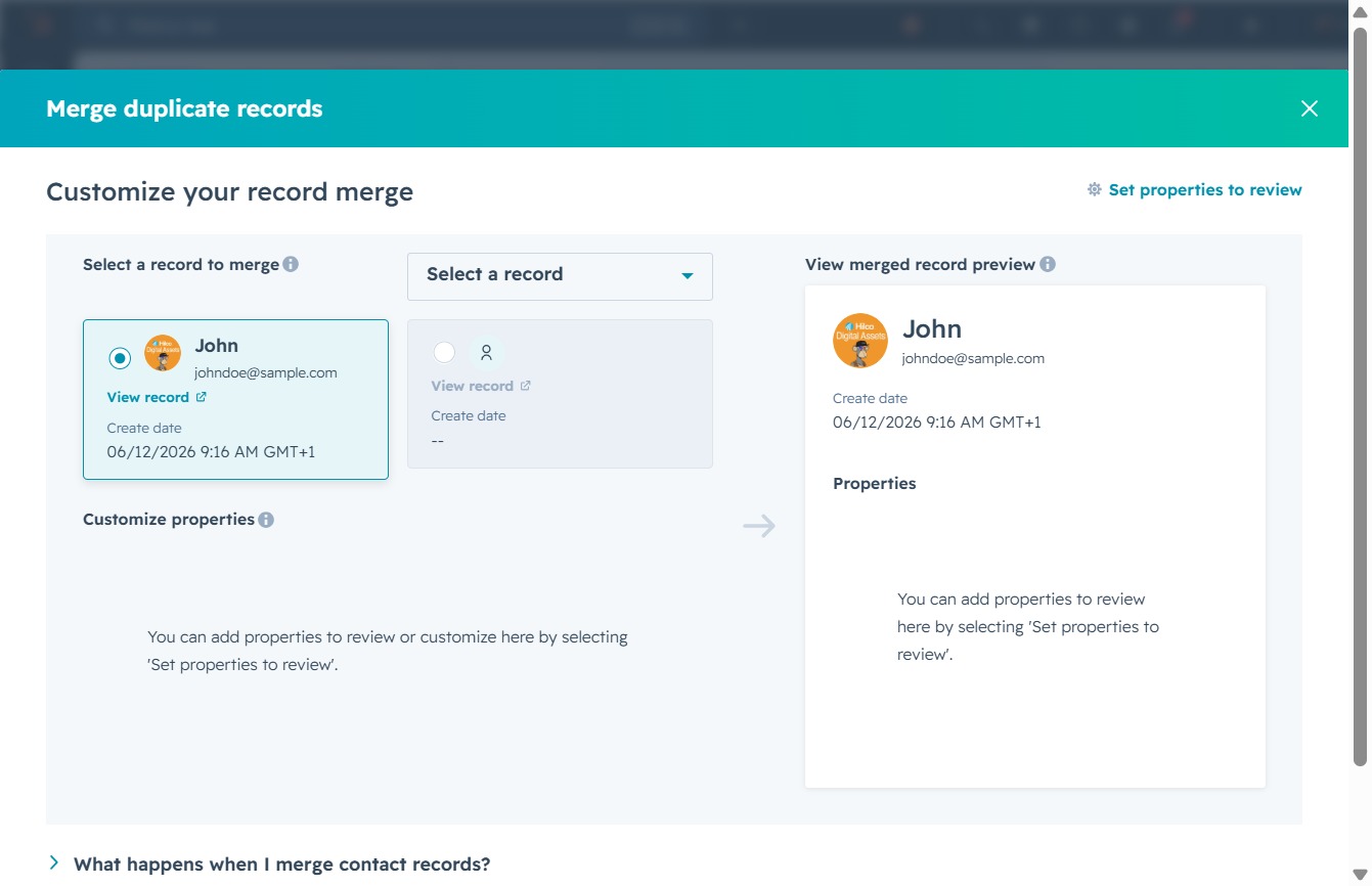 Click the 'Select a record' button
