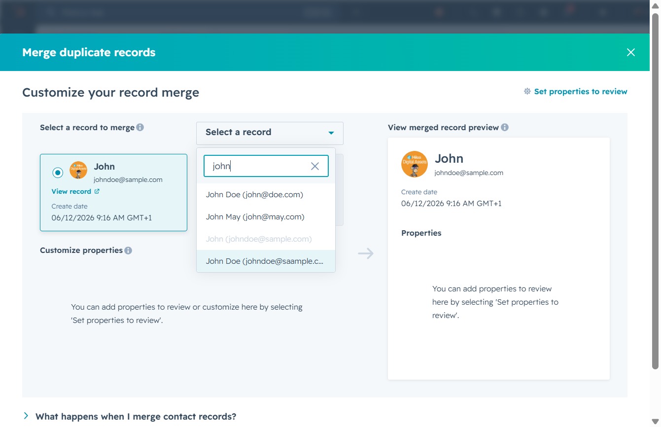 Type 'john' in the Record Search field