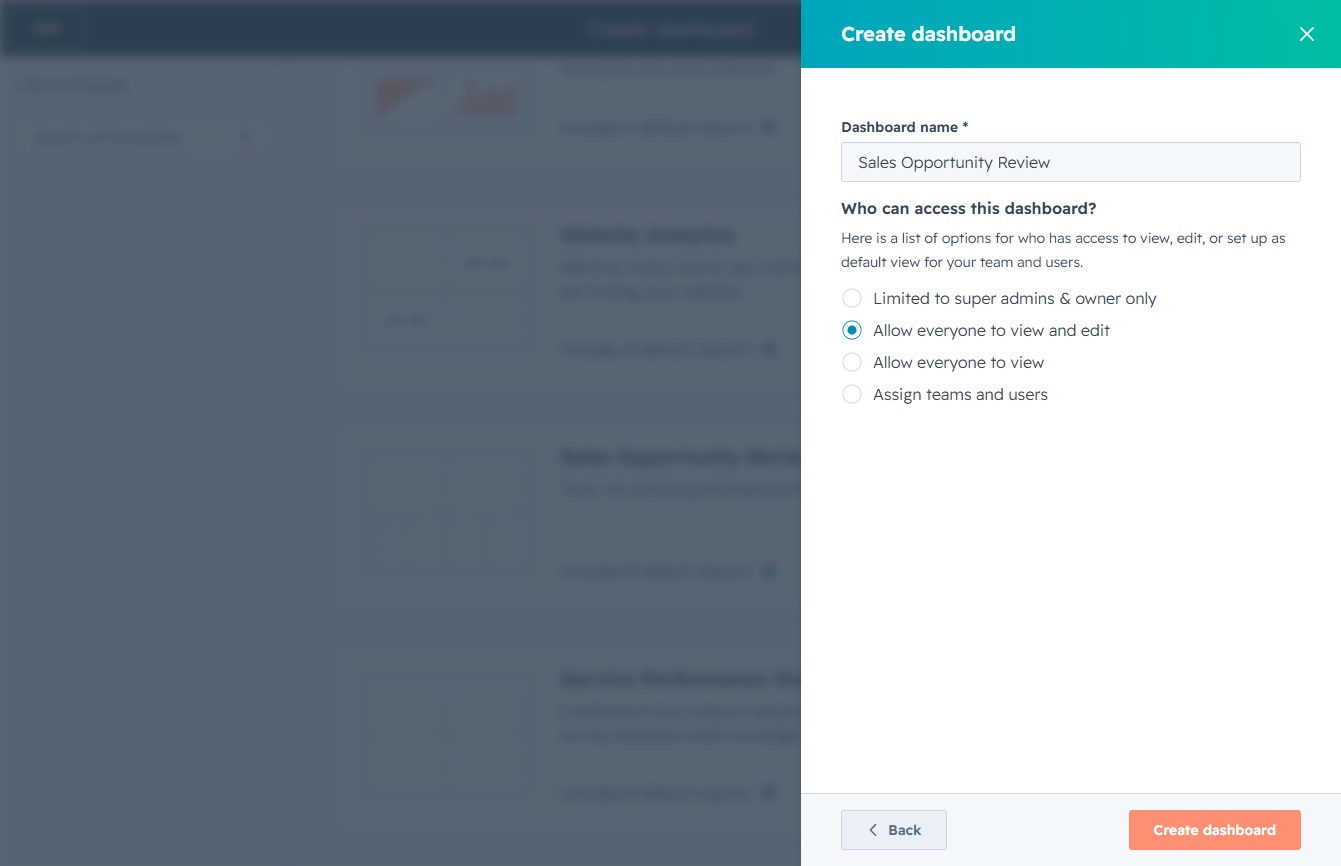 Click the Create dashboard button
