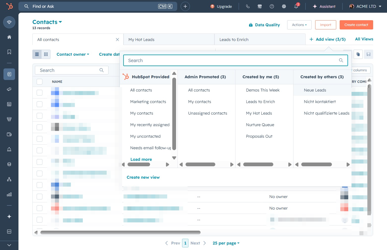 Click the Neue Leads option