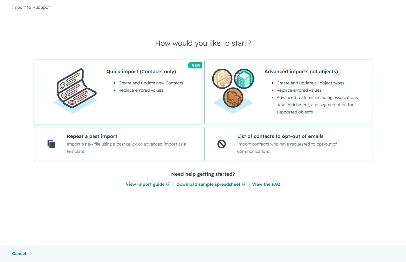 Click the Quick import (Contacts only) option