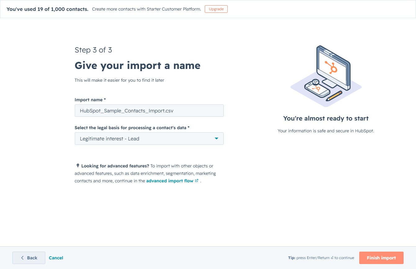 Click the Finish Import button