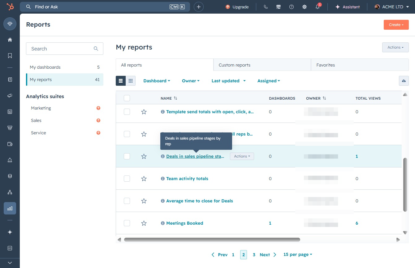 Click the Deals in sales pipeline stages by rep
