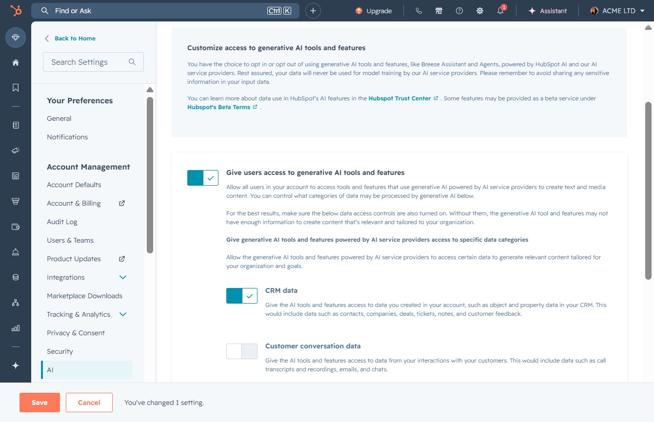 Click the AI Access setting