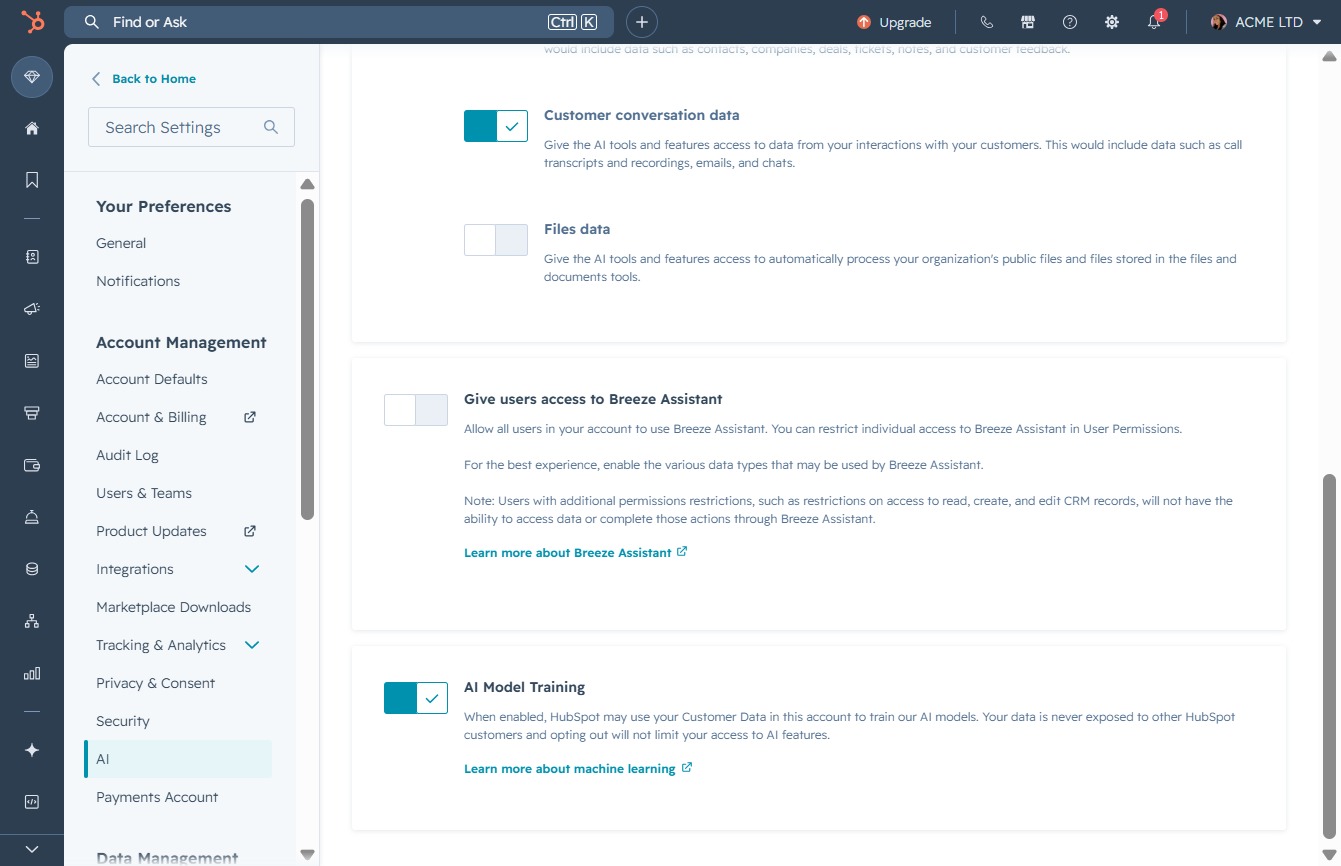 Click the AI Access setting