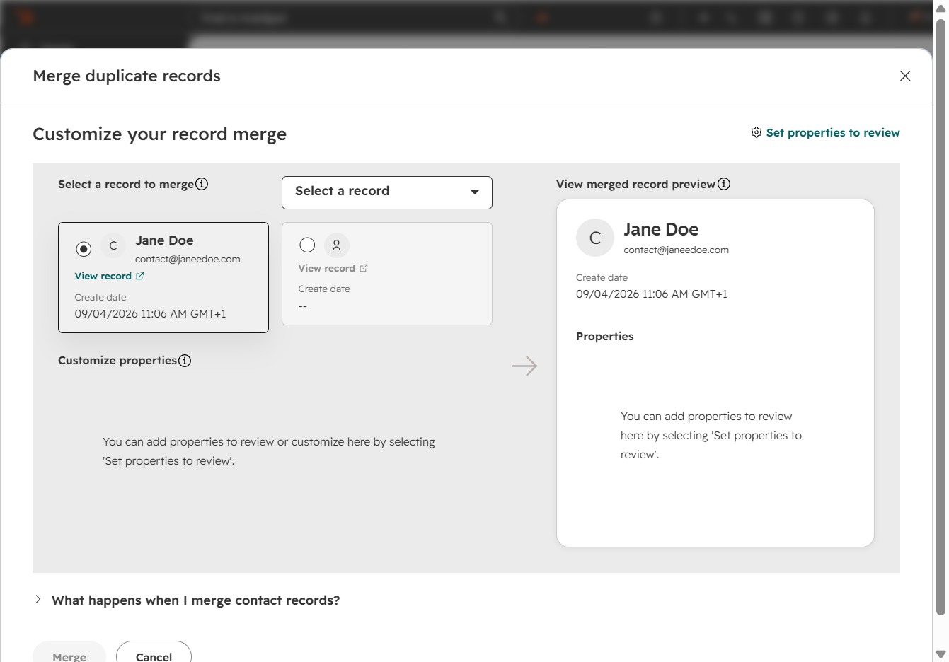 Select a Record to Merge