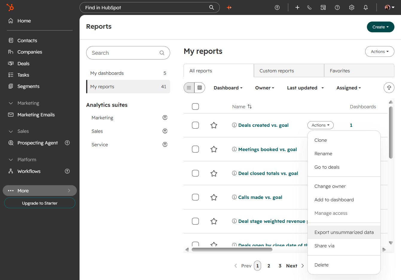 Click Export unsummarized data