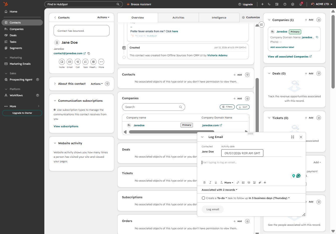 Click Create a Logged Email