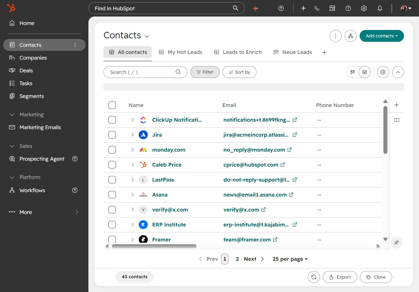 Click Add contacts