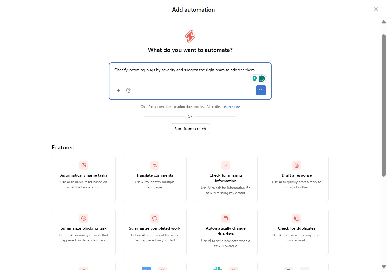 Type your automation request