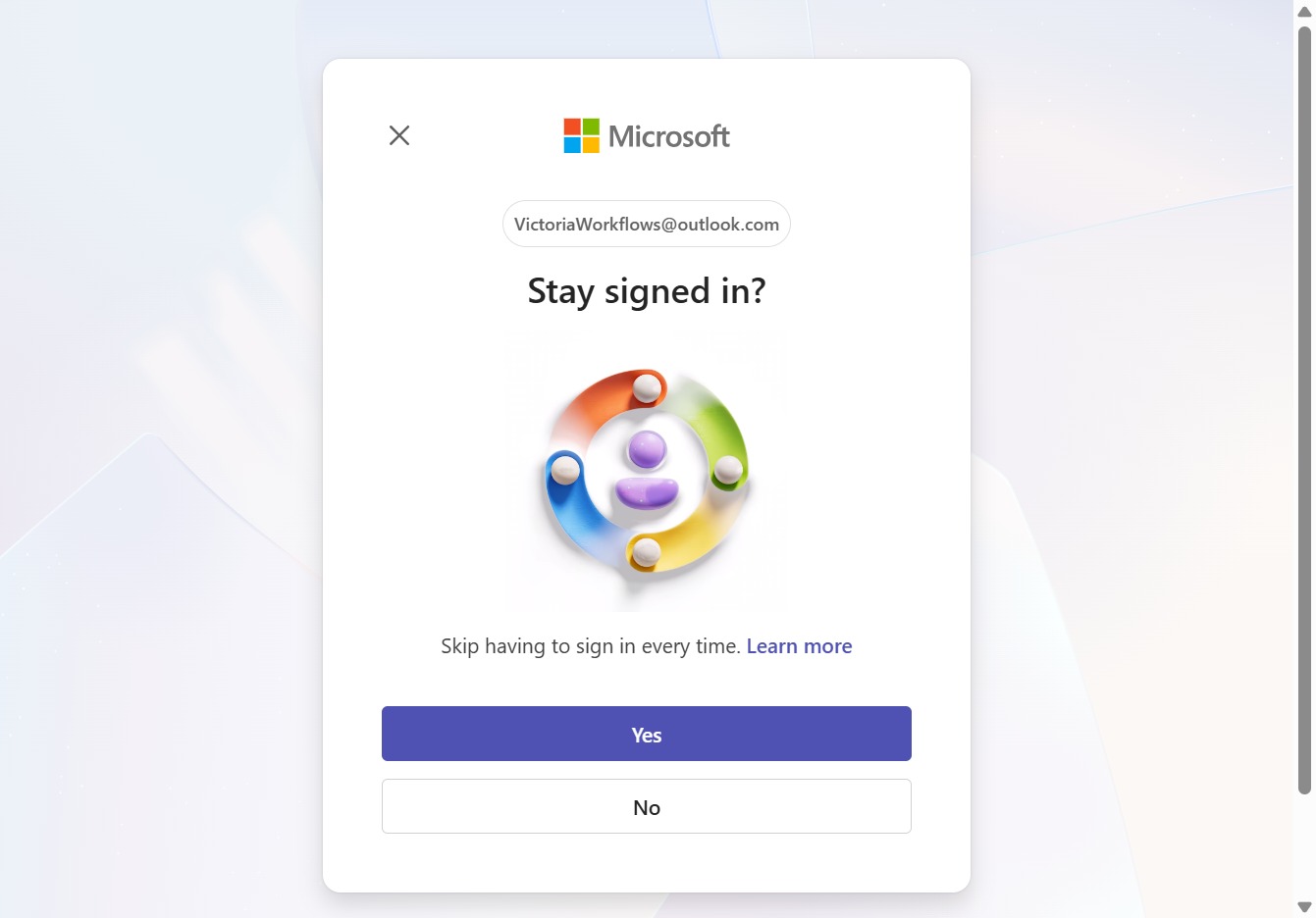 Click the Yes button to stay signed in