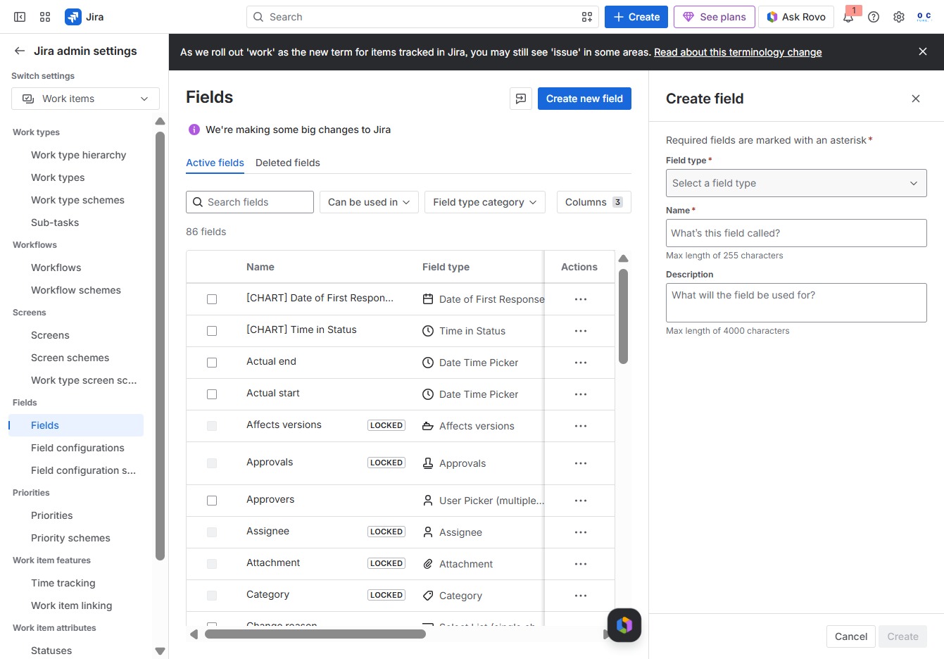Click here to create a new field