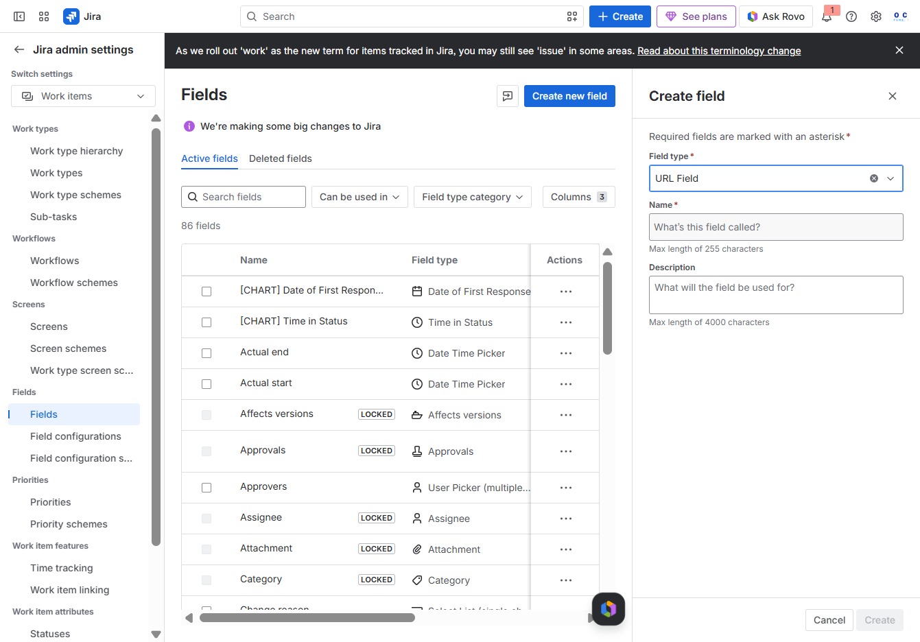 Click here to create a new field