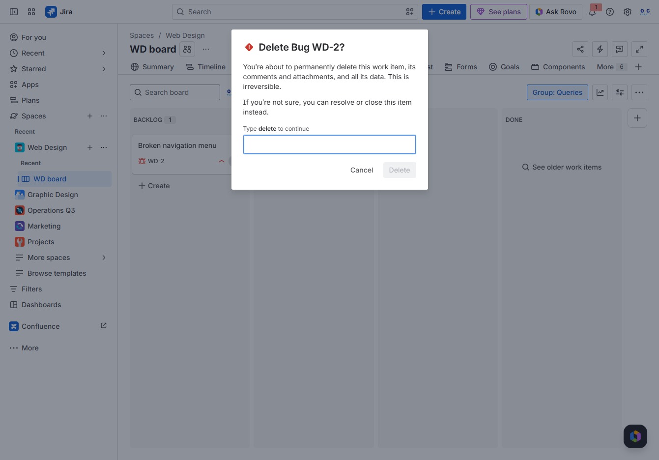 Click here to confirm deletion