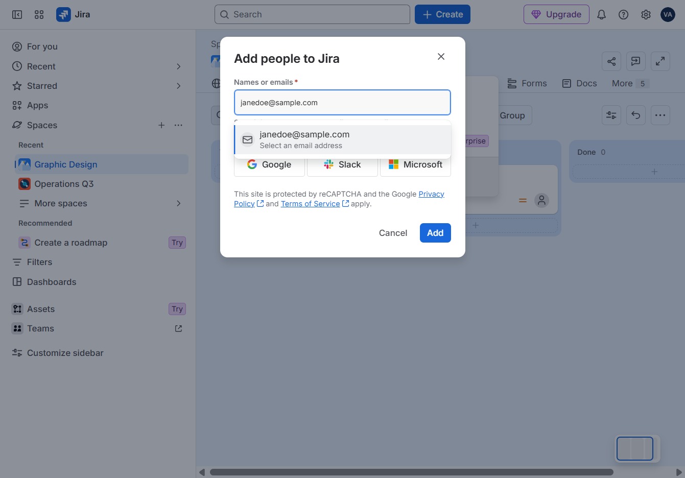 Type the email address
