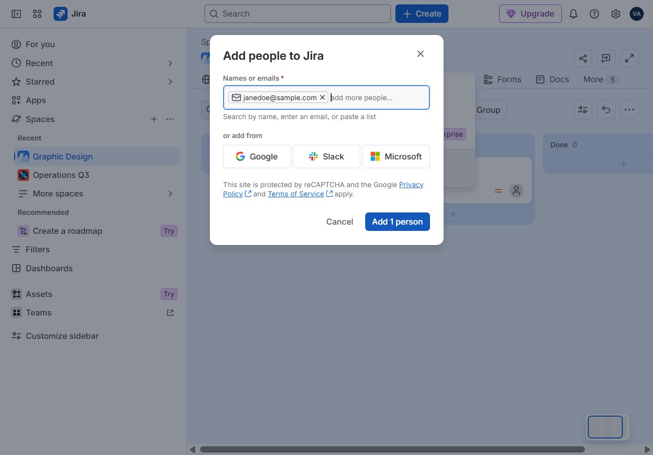 Click Add 1 person