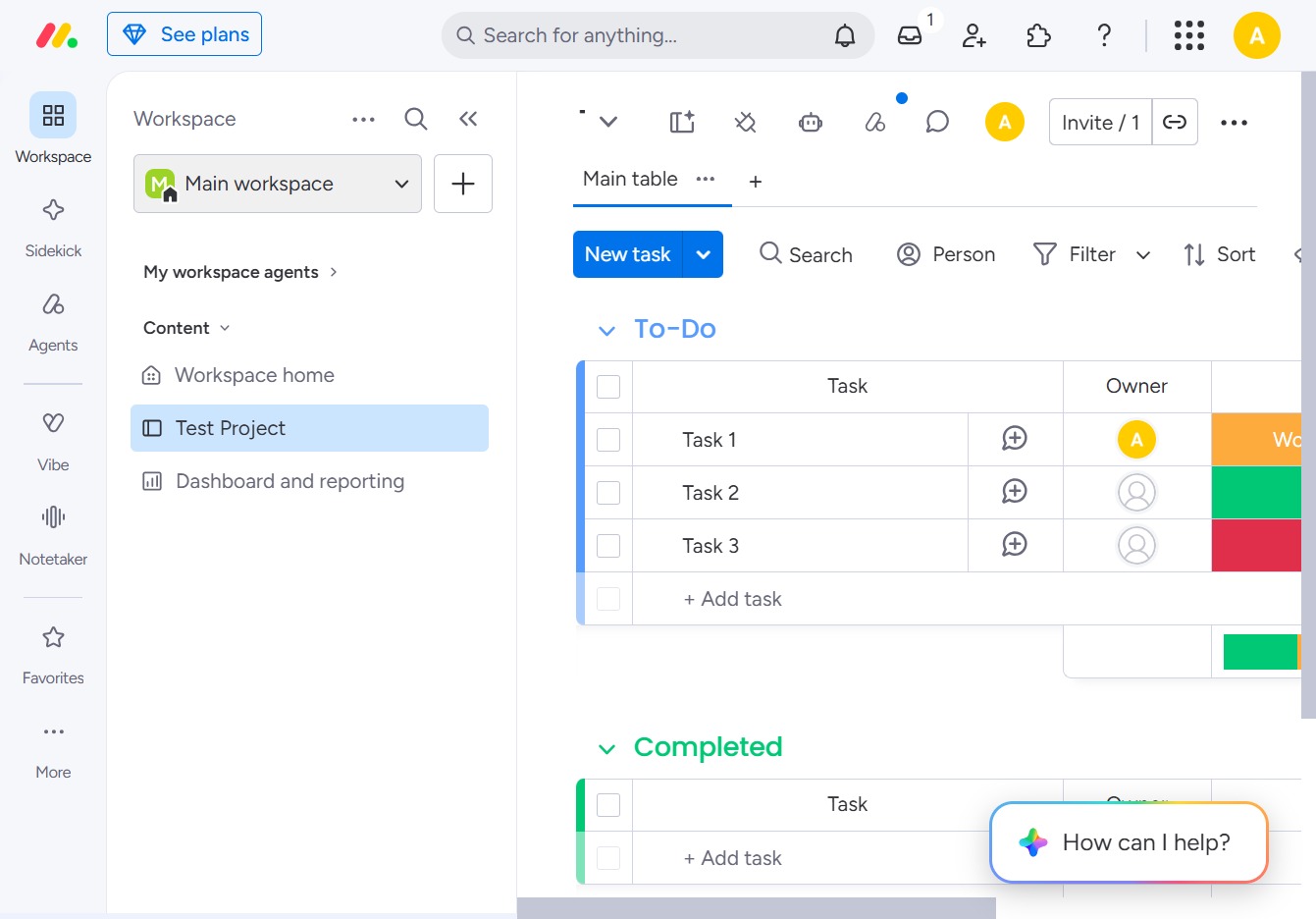 Click to select or add a workspace