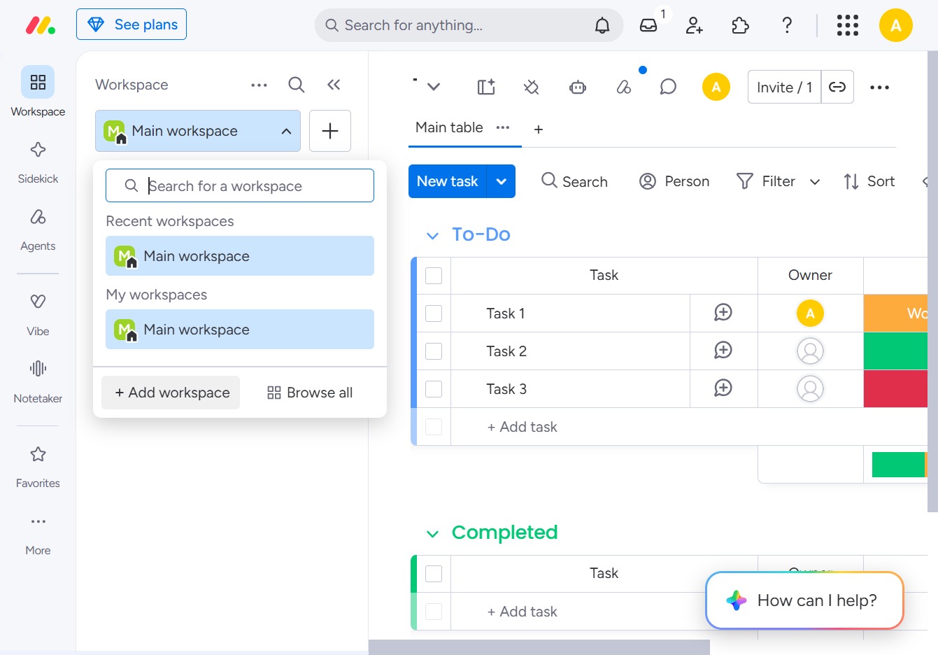 Click the Add workspace button