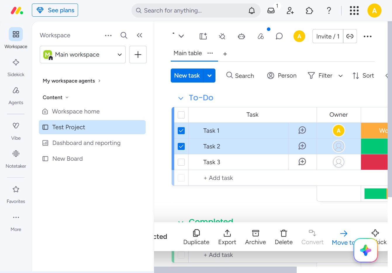 Click here to manage your tasks