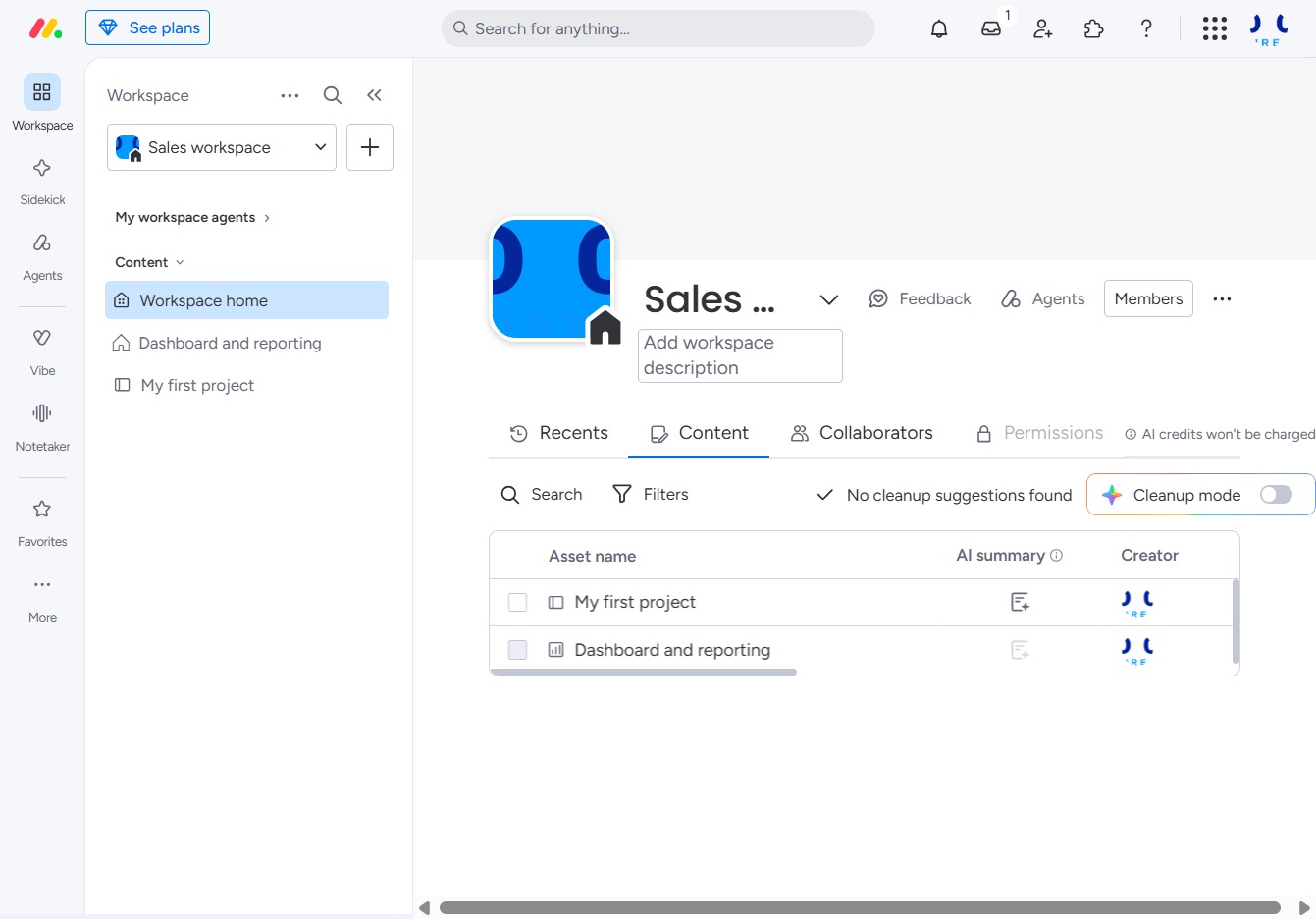 Click the Add workspace description field