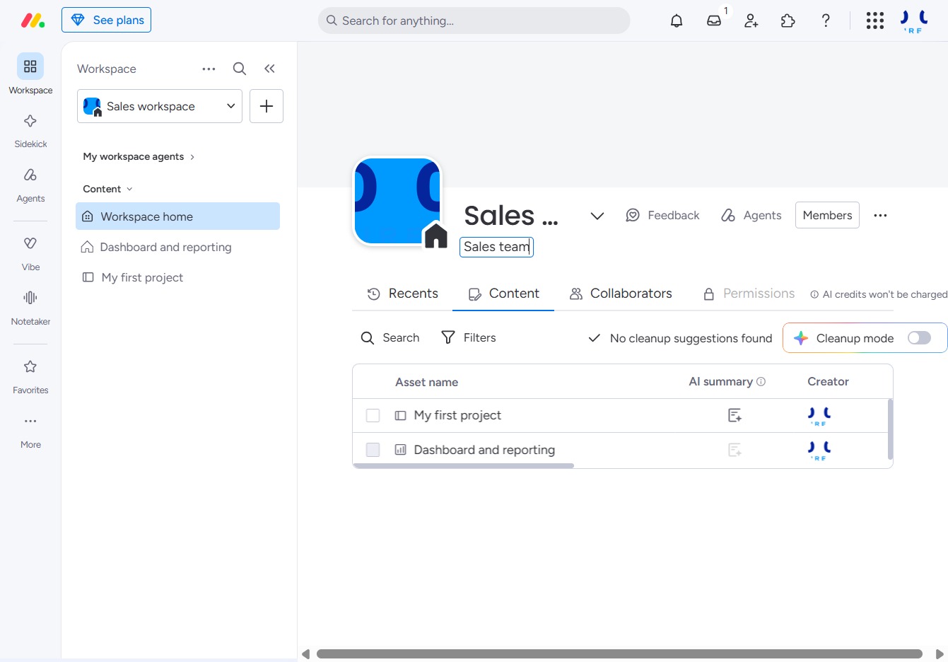 Type 'Sales team' in Workspace Description