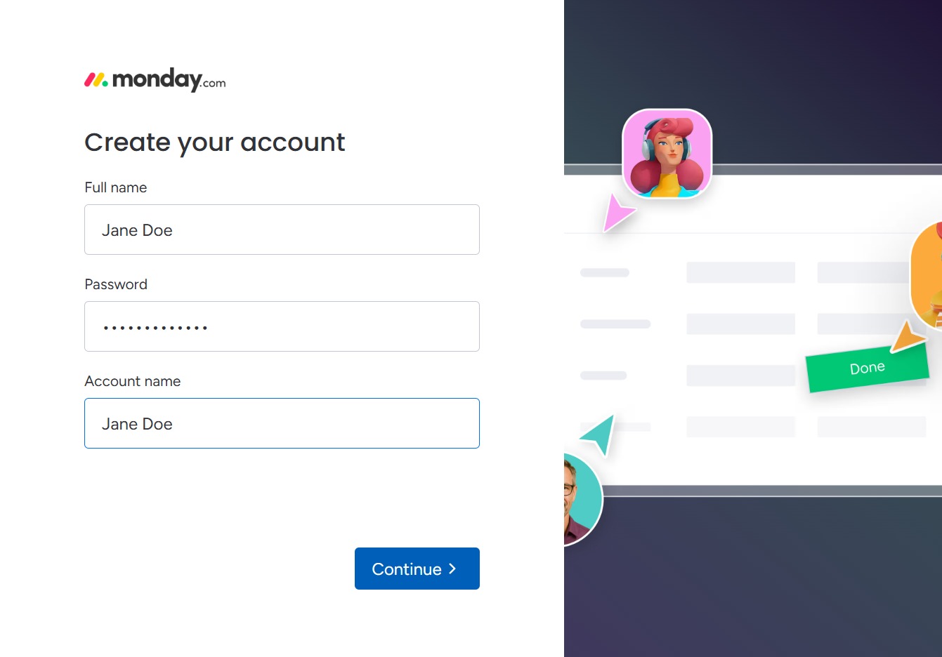 Type 'Jane Doe' in Account Name