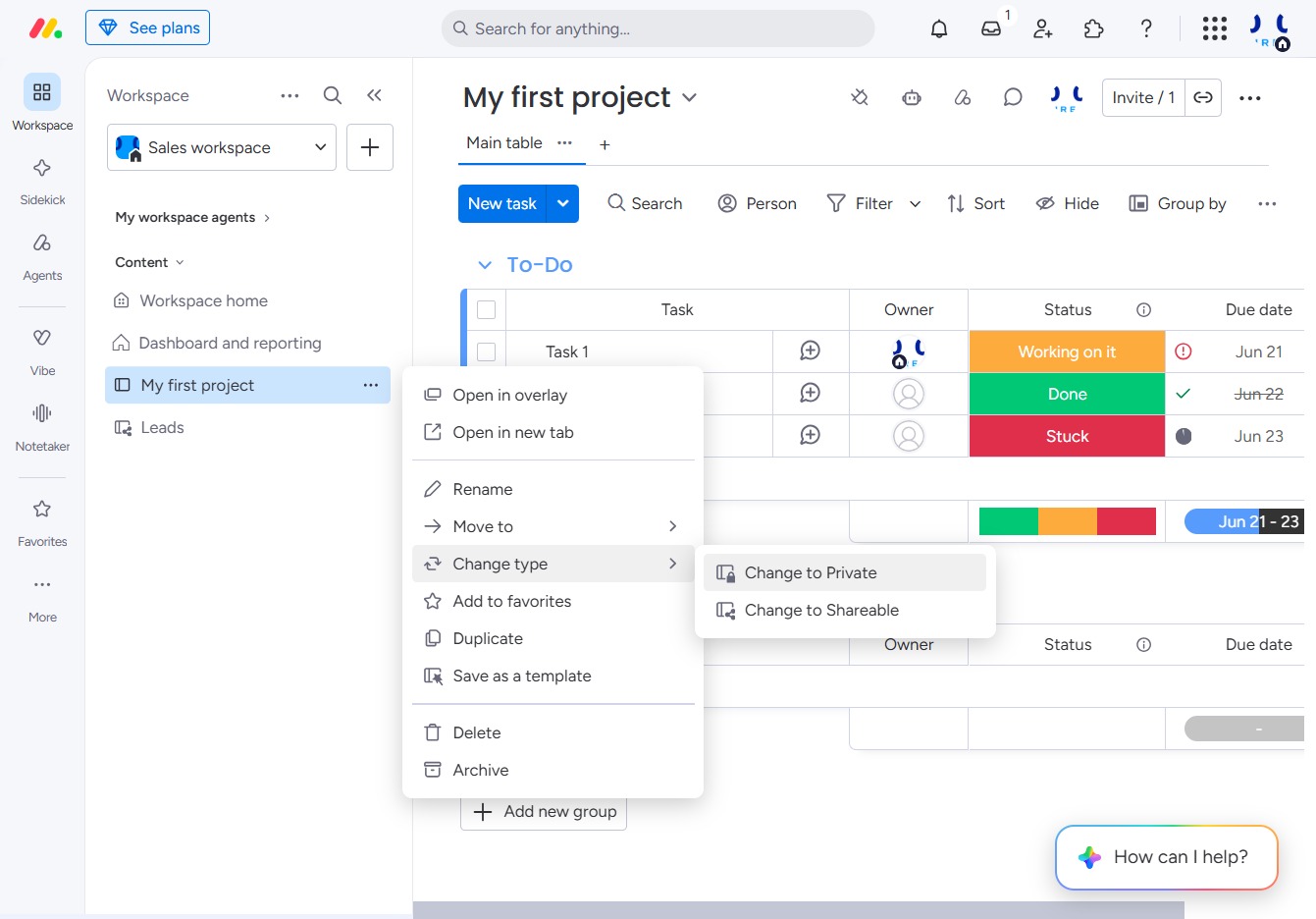 Click Change Type to Adjust Visibility
