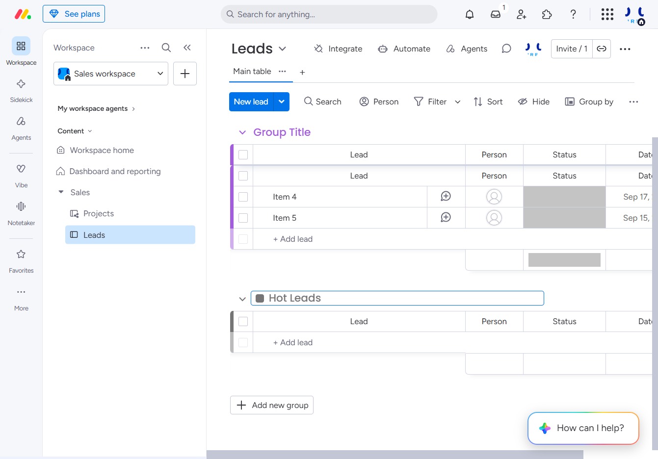Type 'Hot Leads' in the field