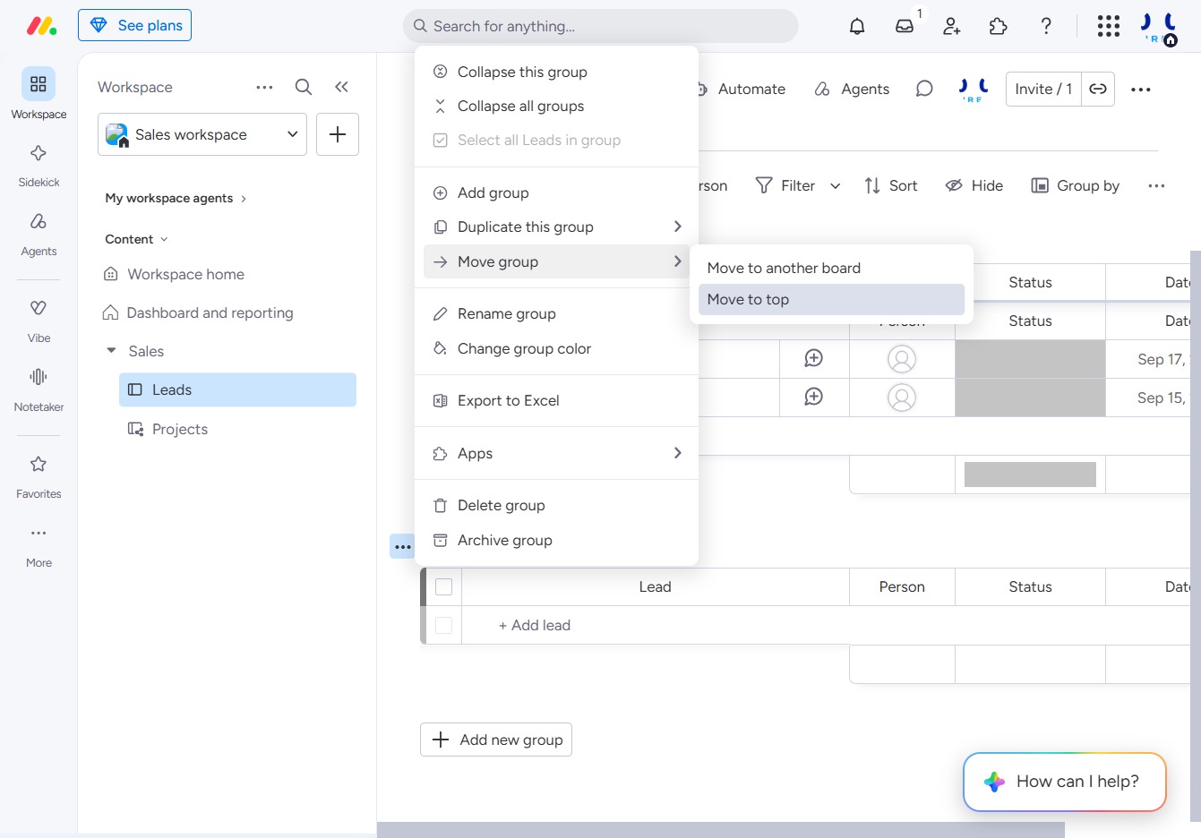 Click the Move to top option
