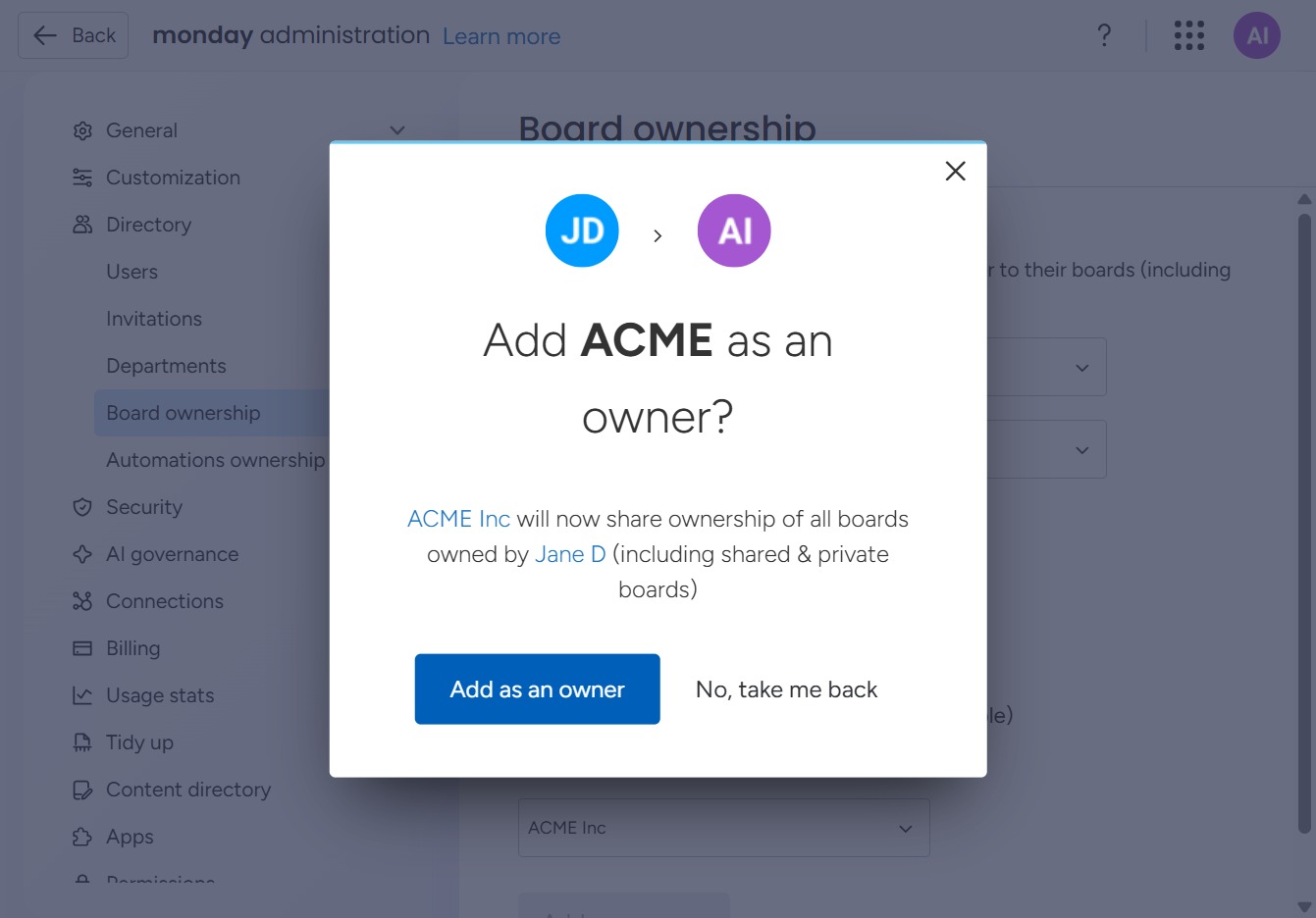 Click the Add as an owner button