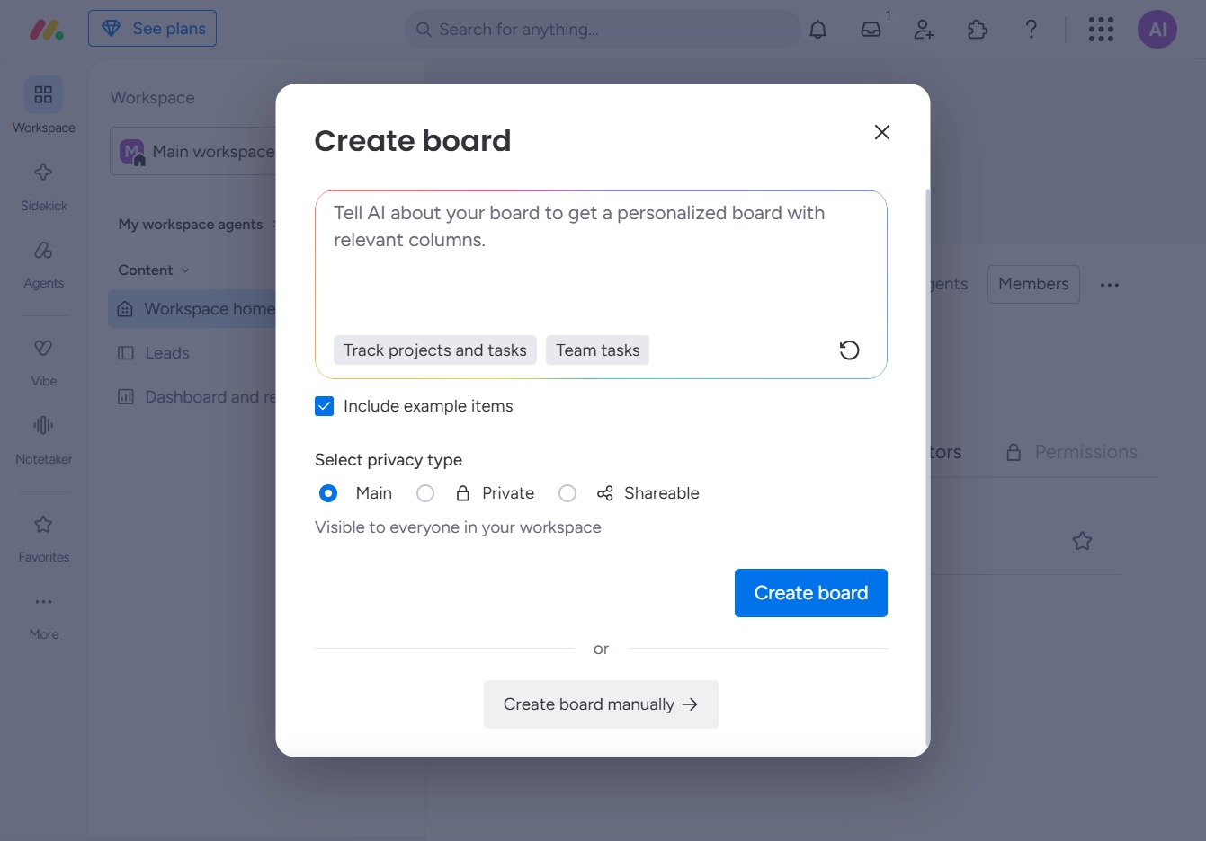 Click the Create board manually option