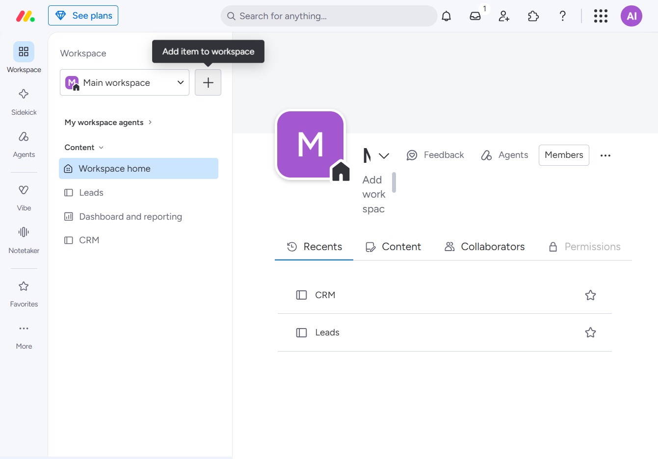 Click 'Add item to workspace'