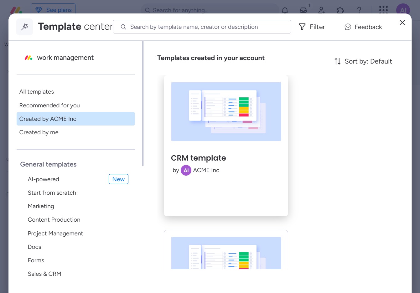 Click the CRM template by ACME Inc