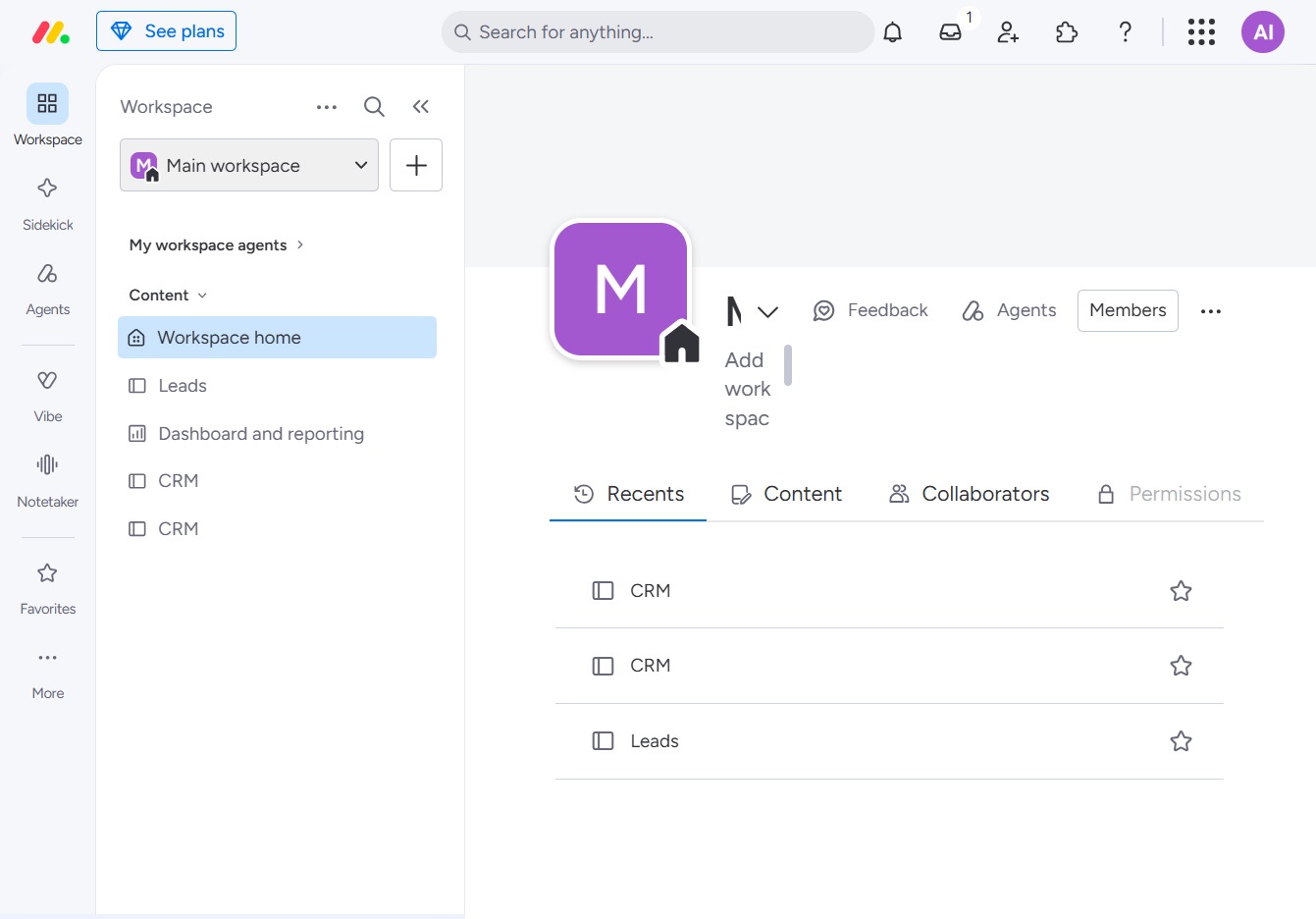 Click the Main Workspace option