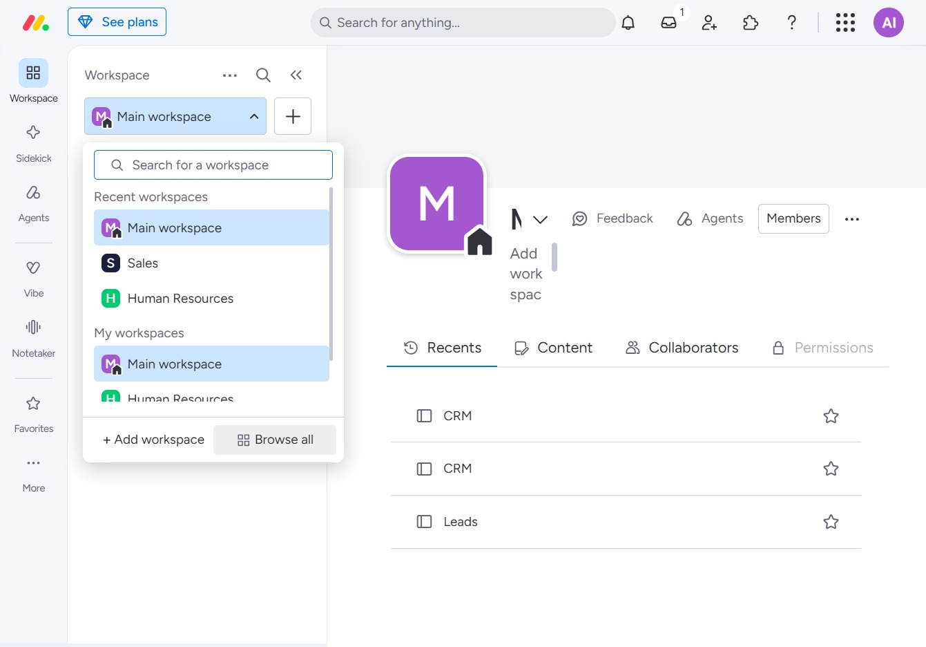 Click the Browse all workspaces button